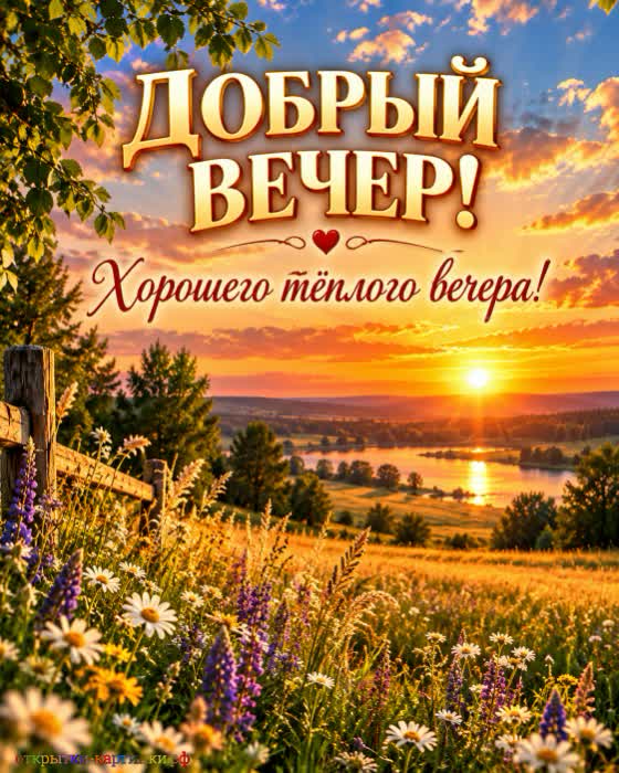 Добрый вечер - пусть сияет всё вокруг! Открытка добрый вечер с закатом над полем