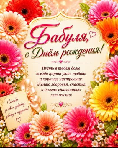 С днём рождения - душевной теплоты! открытка с днем рождения бабушке с поздравлением и хризантемами