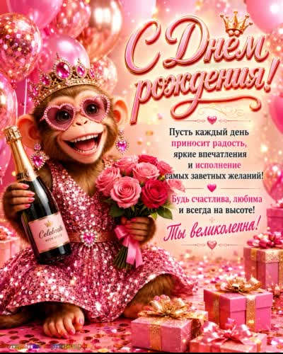 Открытка с Днём рождения вдохновению открытка с днем рождения девушке с милой обезьянкой с букетом роз