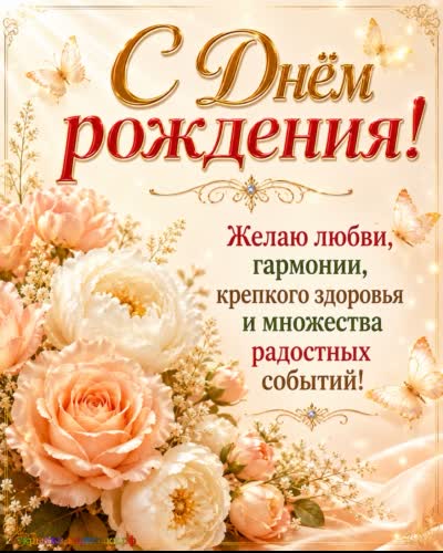 красивая открытка с днем рождения с нежными бежевыми пионами