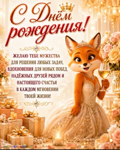 красивая открытка с днем рождения с мультяшной девочкой лисой