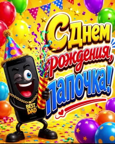 Пусть рядом будут только те, кто ценит твоё «я всё устрою». открытка с днем рождения папе с веселым мобильным телефоном и красивыми воздушнвми шариками