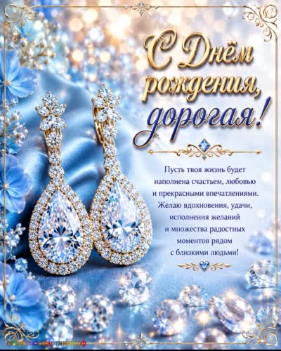 открытка с днем рождения подруге с золотыми серьгами с бриллиантами