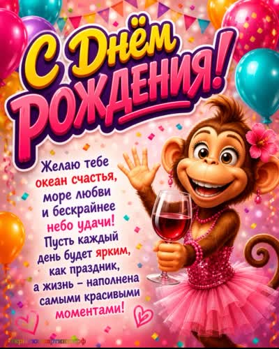 С днём рождения - весёлых моментов! прикольная открытка с днем рождения с смешной обезьянкой