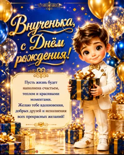 С днём рождения, родная внученька - незабываемых событий! открытка с днем рождения внучке с мальчиком с подарками и воздушными шариками