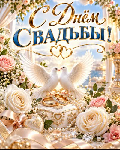 С Днём свадьбы Перейти к подборке свадебных открыток: кольца, голуби, молодожёны, цветочные композиции