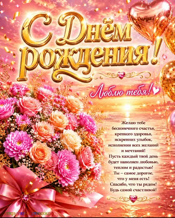 Открытка с Днём рождения волшебству открытка с днем рождения девушке с красивым букетом цветом и надписью люблю тебя