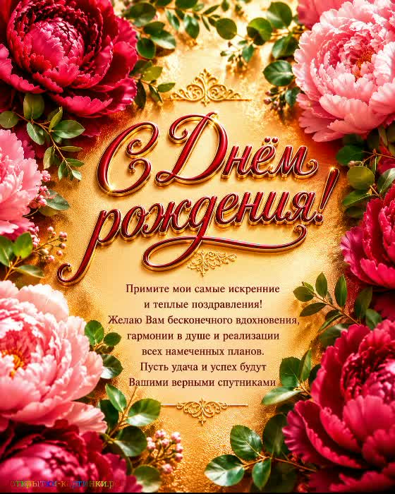 С праздником - стабильности во всём! открытка с днем рождения с пожеланием и разноцветными пионами