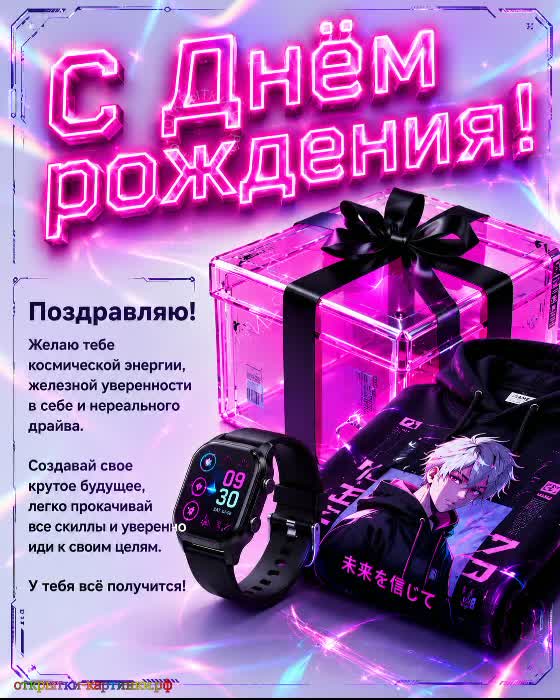 С Днём рождения - достатка и процветания! открытка с днем рождения с пожеланием и молодежными красивыми подарками