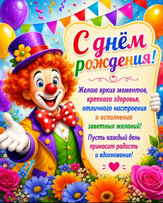 Гармонии и любви - пусть сердце радуется каждому мгновению! открытка с днем рождения женщине с воздушными шарами и праздничными флажками